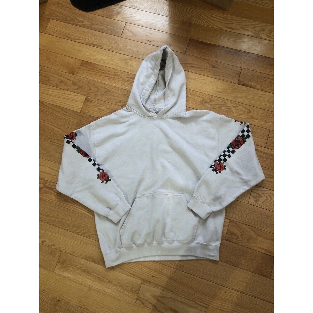 Artist Union Checkerboard Floral sleeve Skate Surf Skateboard Hoodie, White XL